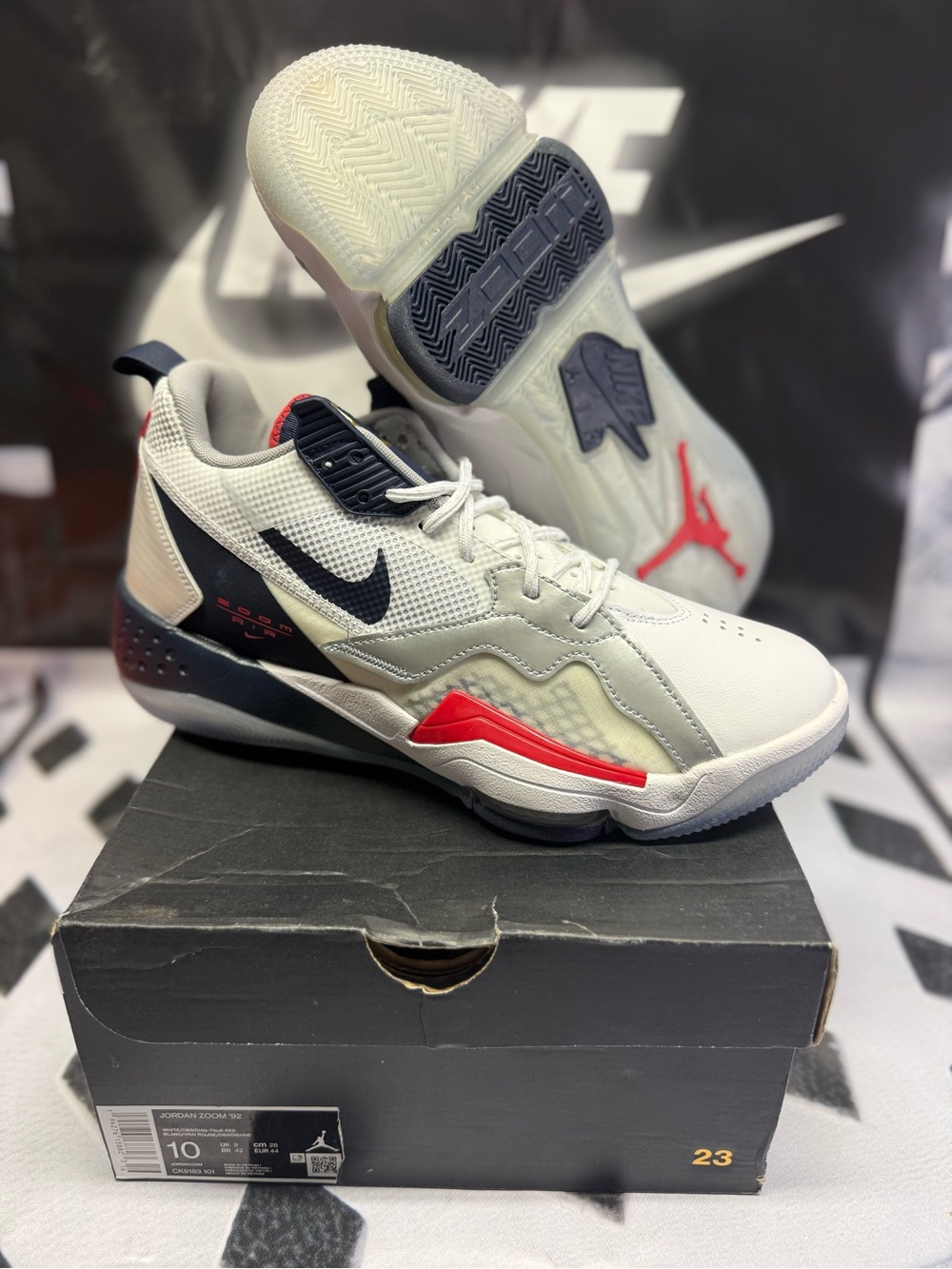 Nike Jordan Men’s White/Red/Navy Athletic Basketball Shoes